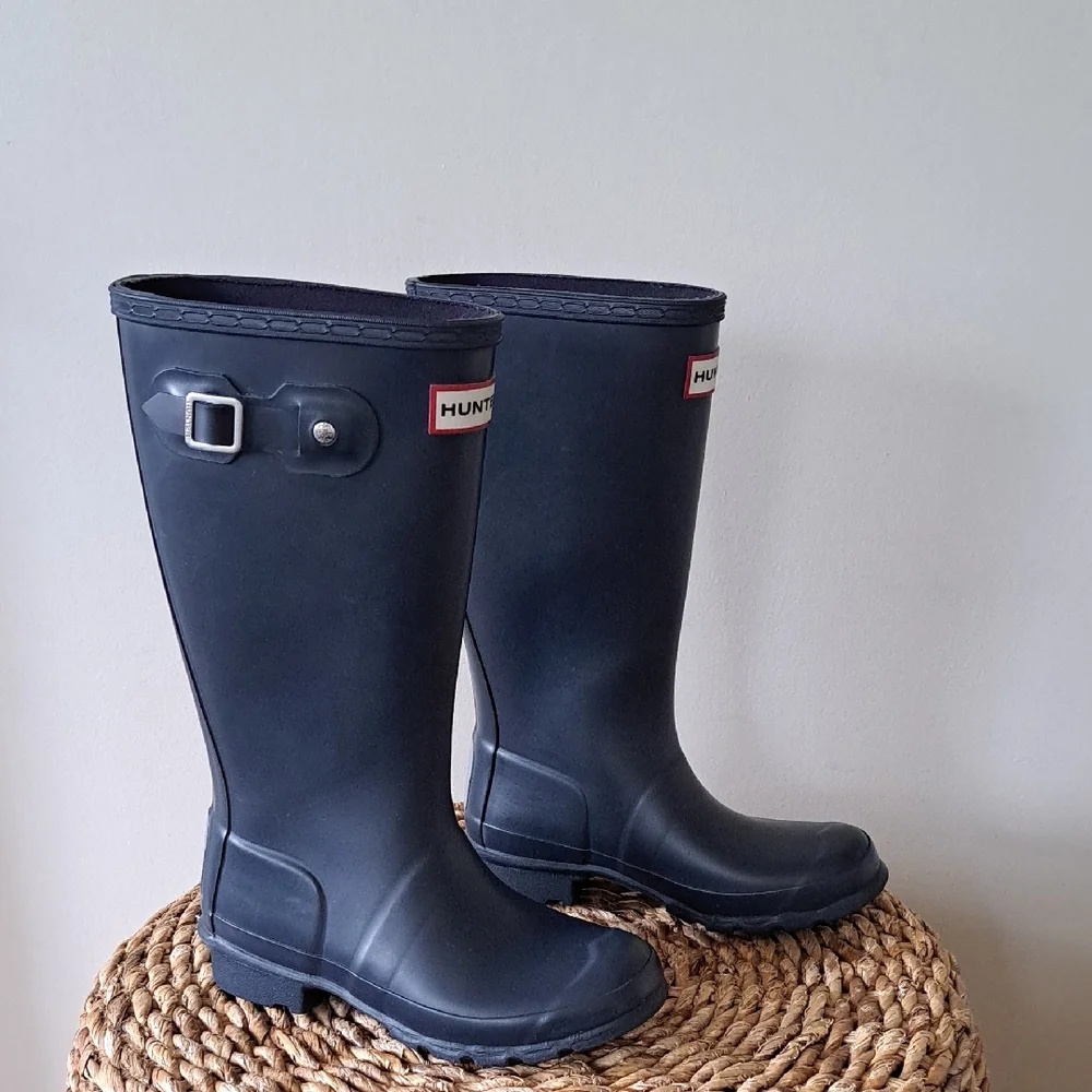 Hunter Youth Unisex Navy Rubber‎ Wellie/Rain Tall Pull-On Waterproof Boots B1/G2
